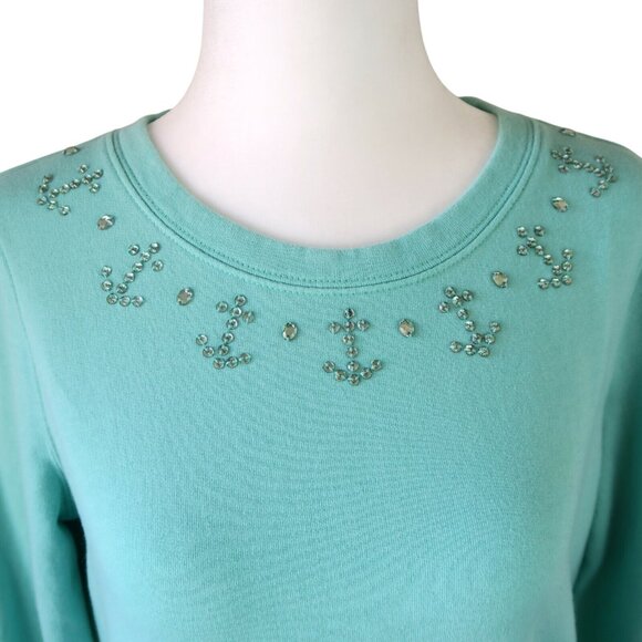 Vineyard Vines XS Aqua Sweater – Beaded Anchor Collar, Cotton, Grand Turk Green - Picture 2 of 7